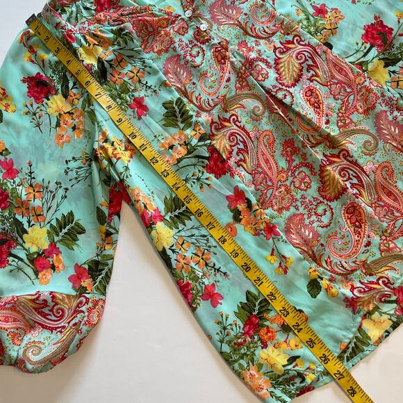 Fig and Flower Paisley Floral Popover Top Womens Large Pale Teal Multicolor - Picture 7 of 7